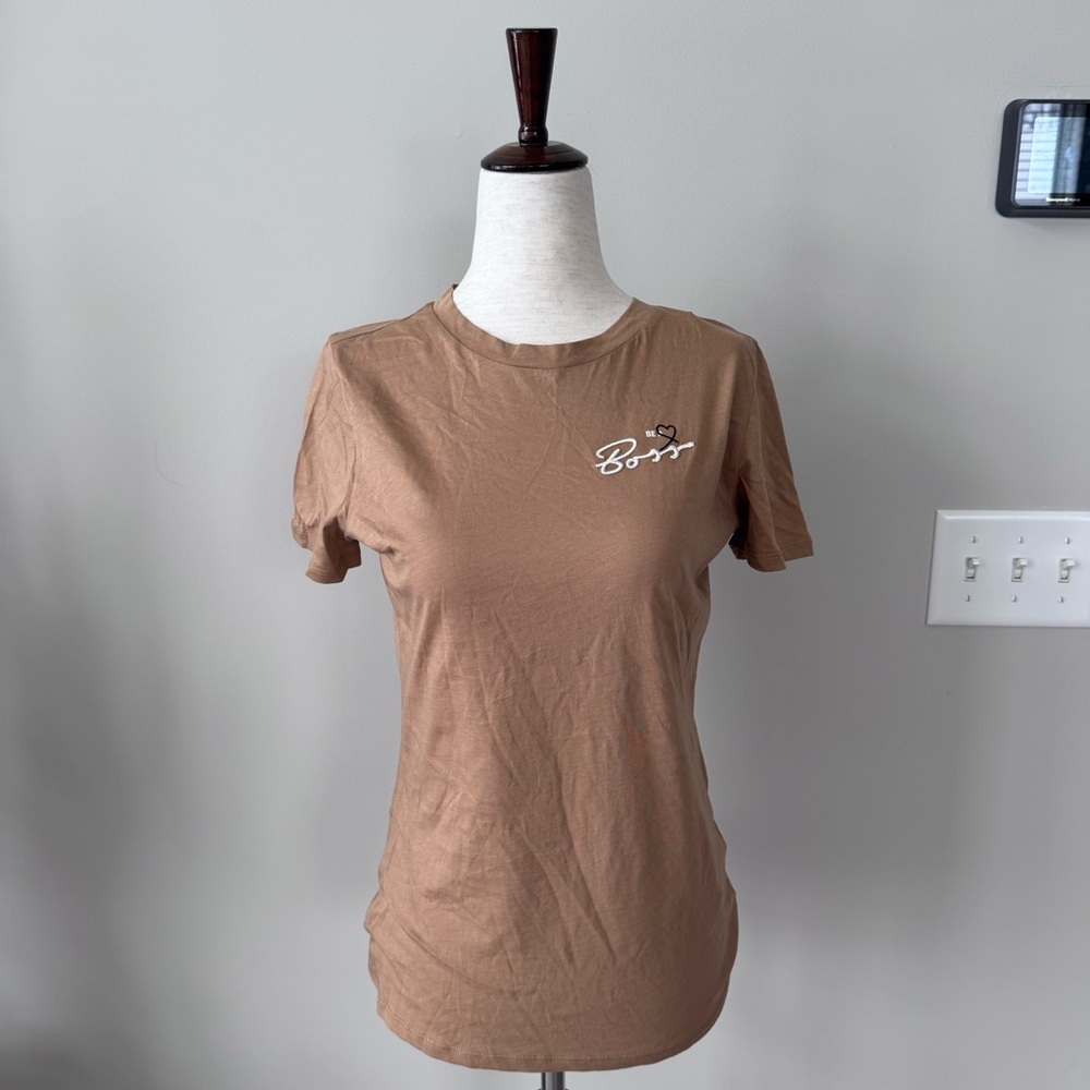 NWT! Hugo Boss Brown Embroidered Short Sleeve Tee-ShirtTop